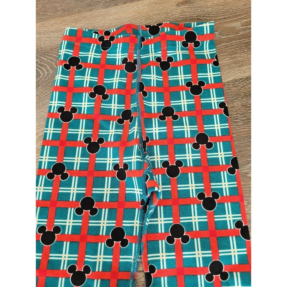 Hanna‎ Andersson Disney Mickey Mouse Plaid Pajama Pants Christmas Red Teal 10 #R